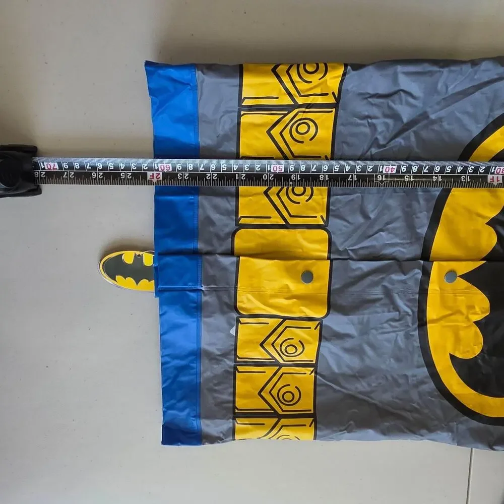 Batman Rain Poncho Kids Medium Gray Vinyl Hooded Snap Waterproof Logo Belt